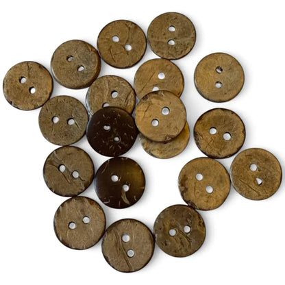 Pile of brown coconut buttons.