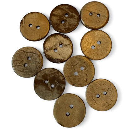 Round, brown, two-hole coconut buttons.