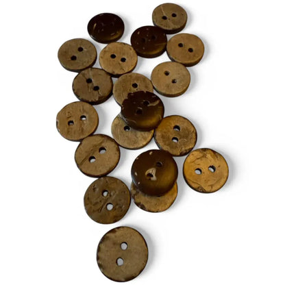 Pile of brown two-hole buttons.