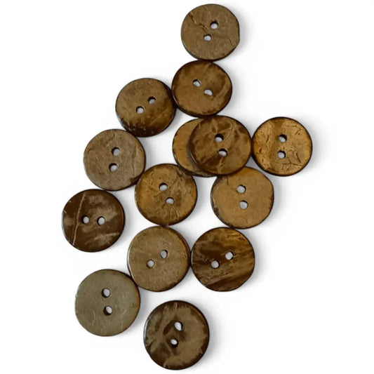 Round, two-hole coconut buttons.