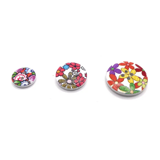 KnitForLess 10Pcs Bright Flower Pattern Wooden Buttons 15/20/25mm Cardigans Knitting Crafts