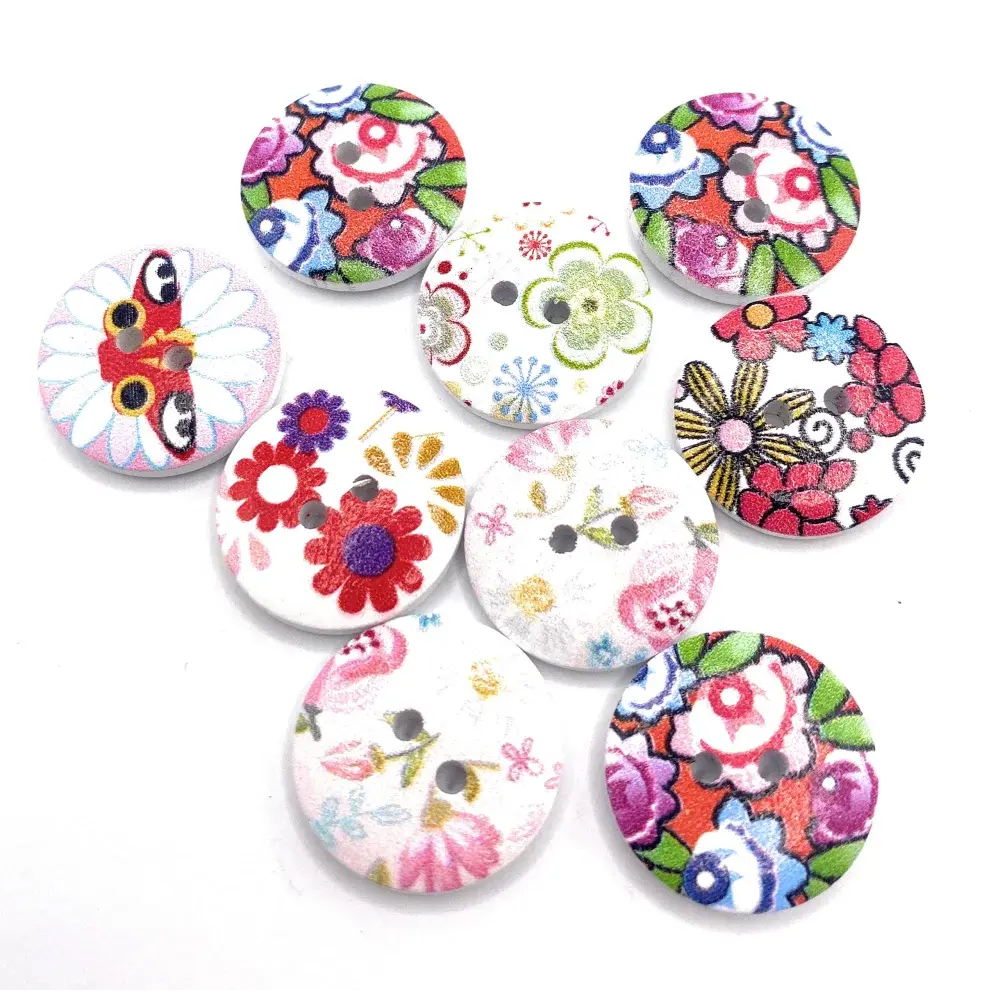 Colorful floral patterned buttons.