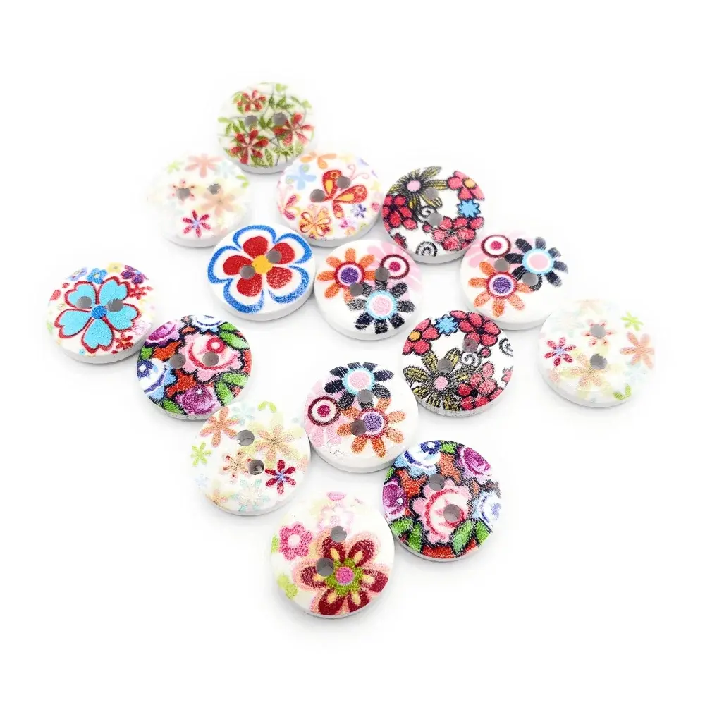 Floral patterned sewing buttons.
