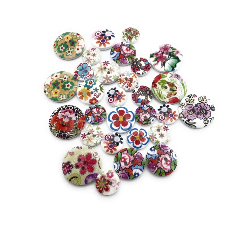 Floral patterned wooden buttons.