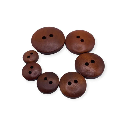 Brown wooden sewing buttons.