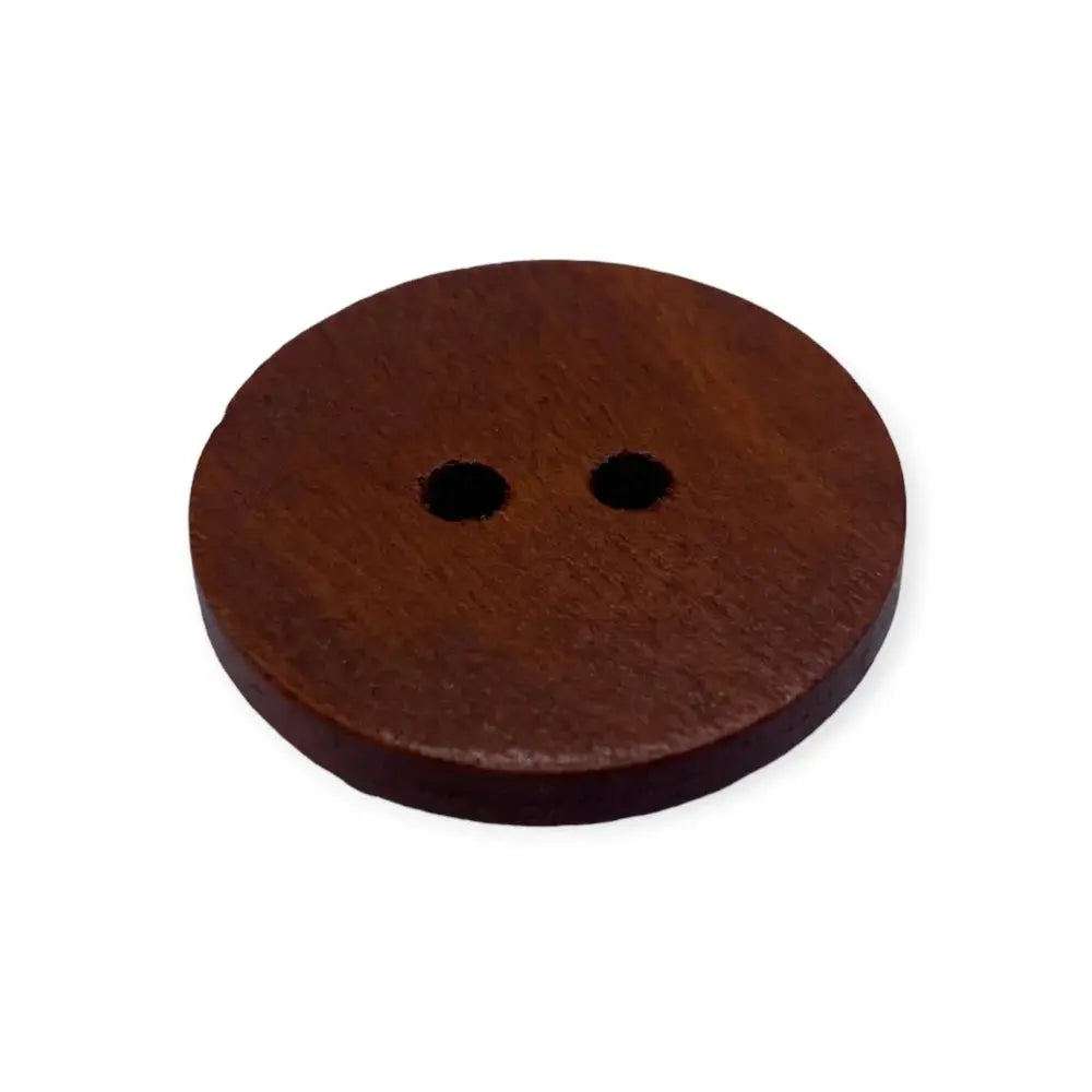 Round, brown, two-hole button.