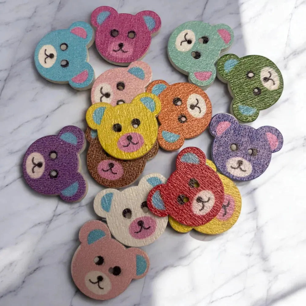 Colorful wooden bear buttons.