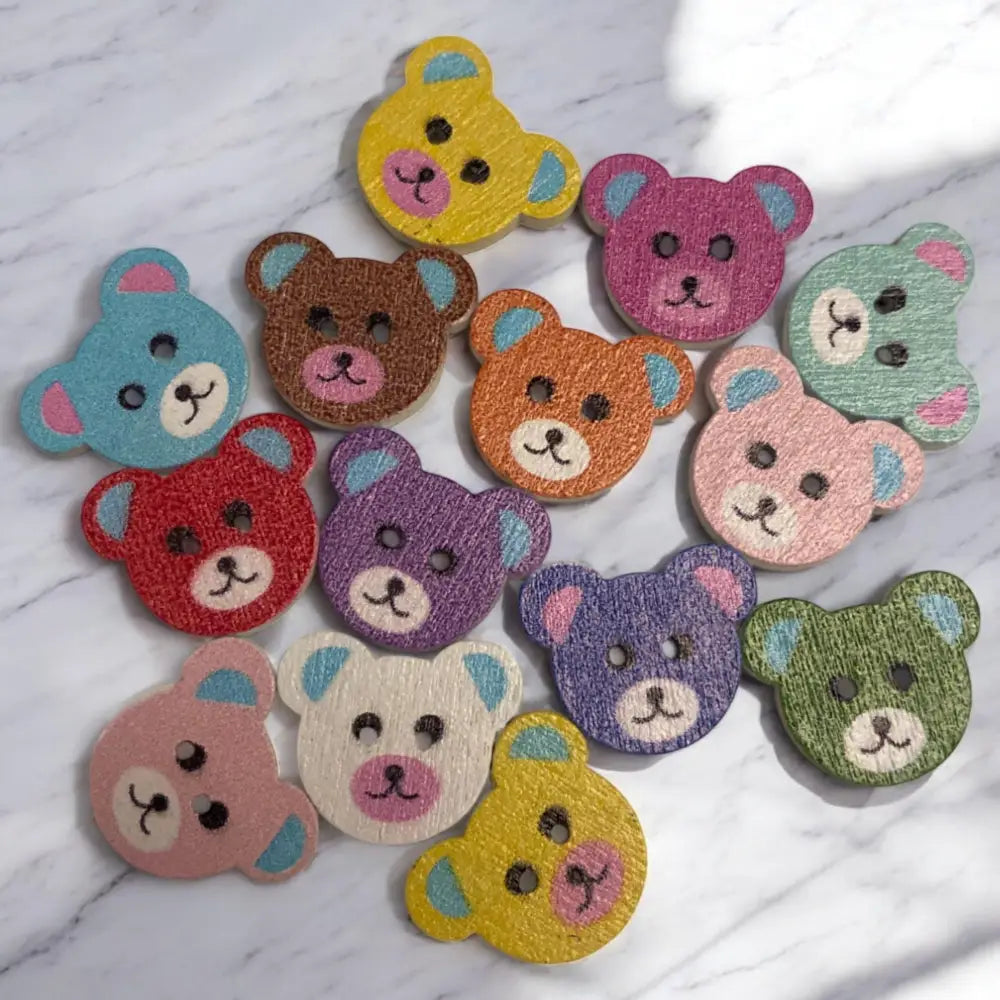 KnitForLess 10Pcs Wooden Teddy Bear Buttons Mixed Colours for Baby Childrens Cardigans Knitting Hole 18x15mm - Novelty