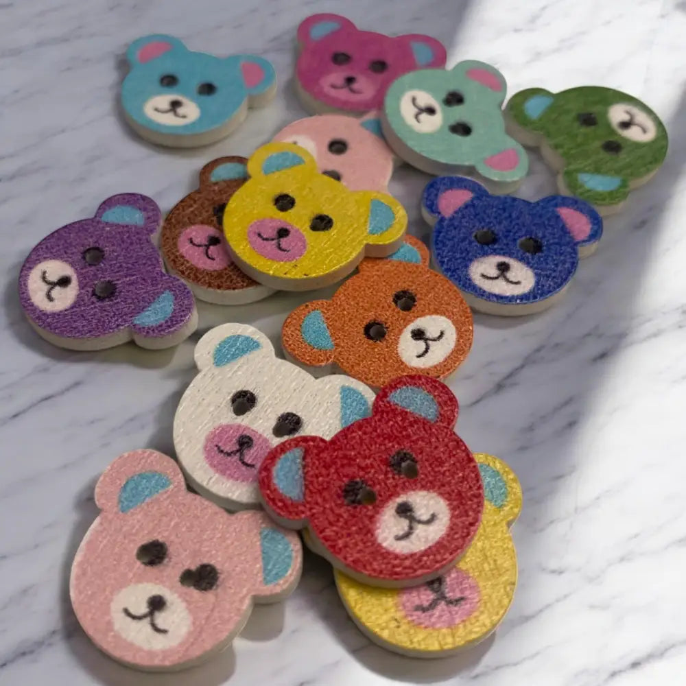 KnitForLess 10Pcs Wooden Teddy Bear Buttons Mixed Colours for Baby Childrens Cardigans Knitting Hole 18x15mm - Novelty