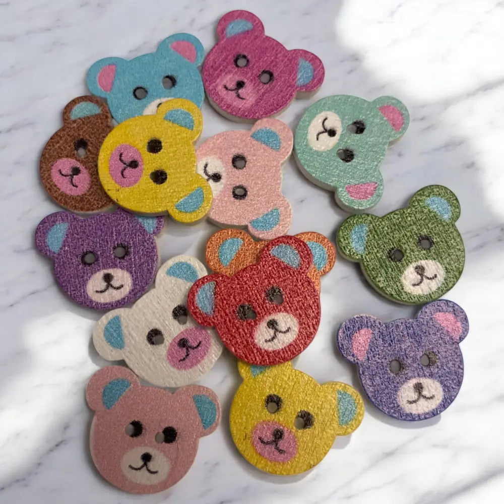 KnitForLess 10Pcs Wooden Teddy Bear Buttons Mixed Colours for Baby Childrens Cardigans Knitting Hole 18x15mm - Novelty