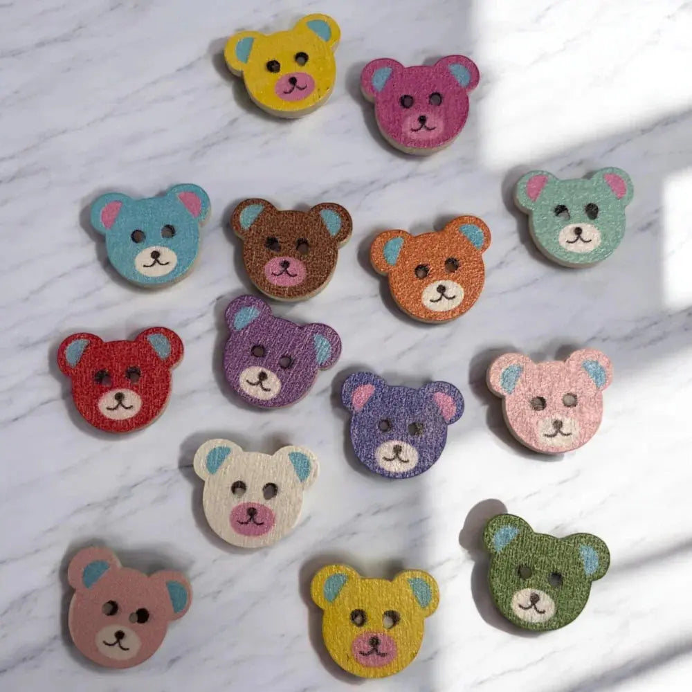 Colorful wooden bear buttons.