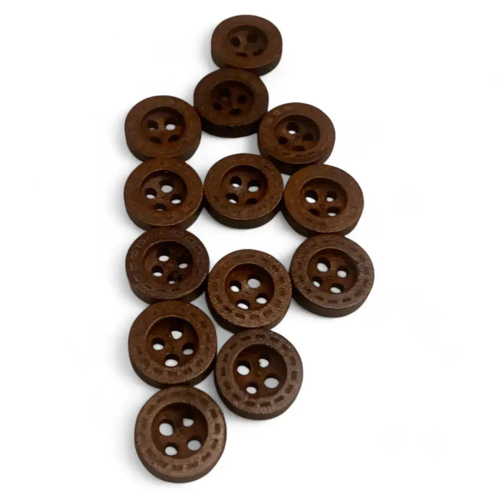 Brown wooden buttons.