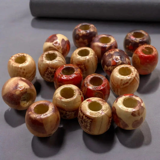 Collection of wooden beads with large holes.
