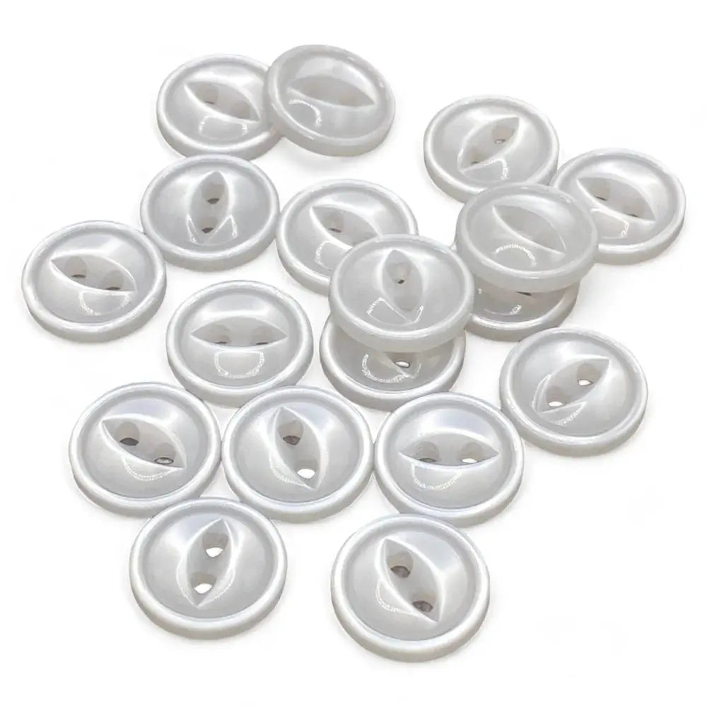 Pile of white, two-hole buttons.