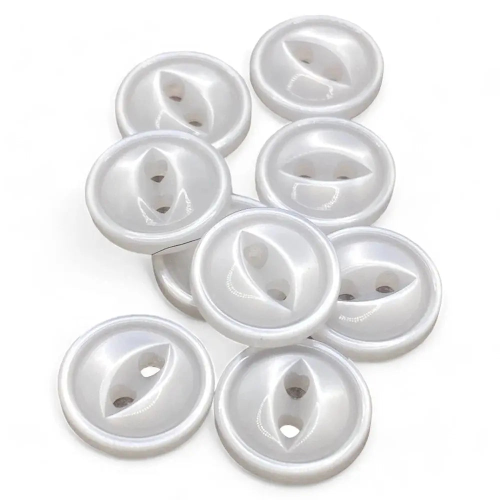Pile of white, two-hole buttons.