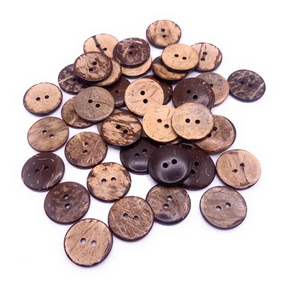 Pile of two-hole coconut buttons.