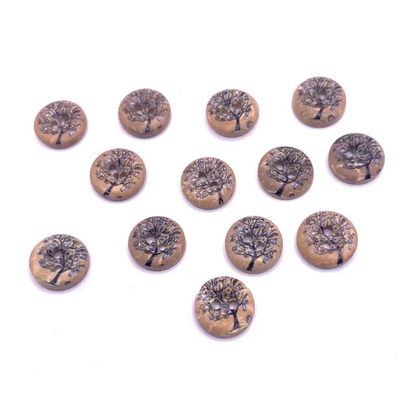 Tree-themed decorative buttons.