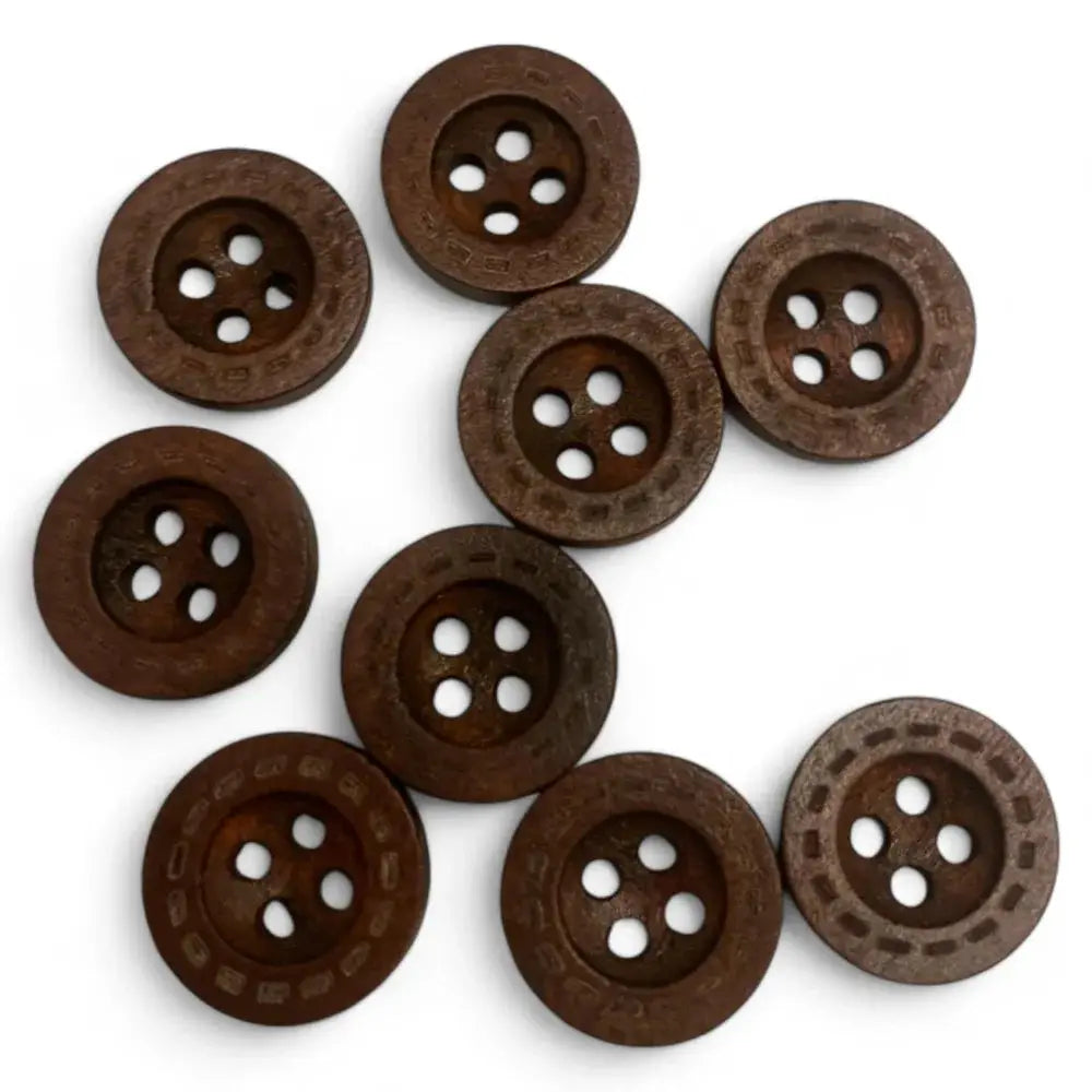 Brown wooden sewing buttons.