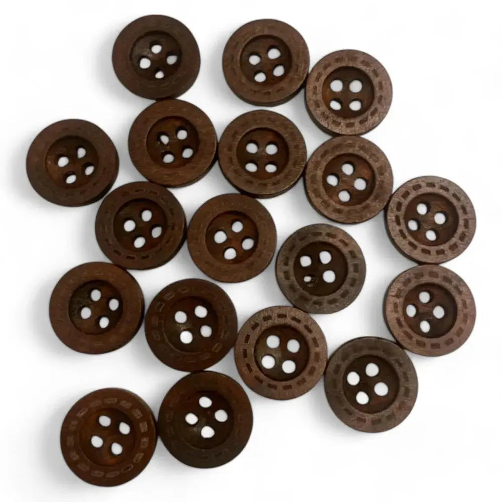 Brown wooden sewing buttons.