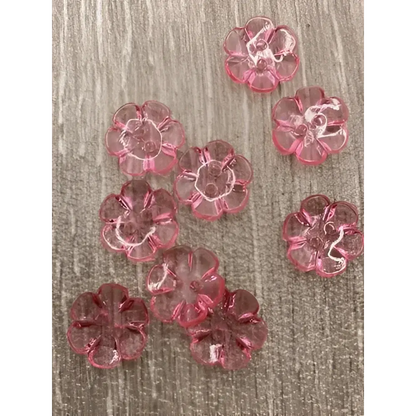 Translucent pink flower-shaped beads.