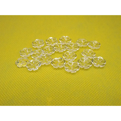 Translucent flower-shaped beads.