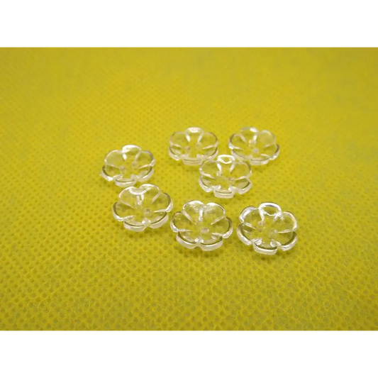 Translucent flower-shaped bead caps.