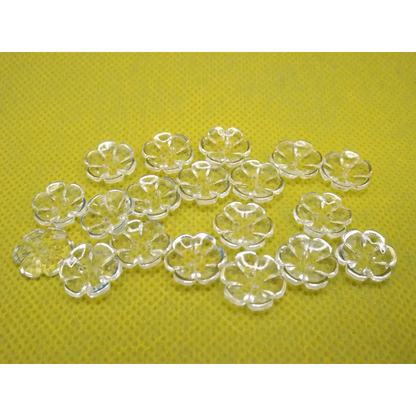 Translucent flower-shaped beads.