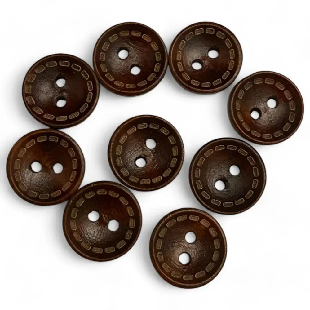 Ten brown, two-hole buttons.