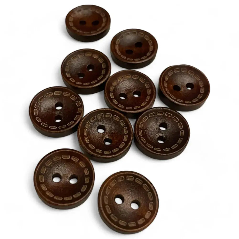 Dark brown wooden buttons.