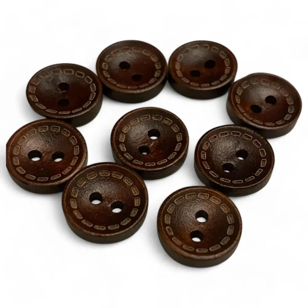 Brown wooden sewing buttons.
