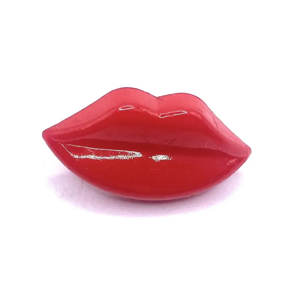 Glossy red lips.
