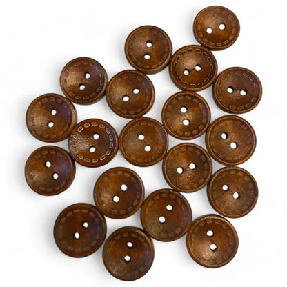 Brown wooden sewing buttons.