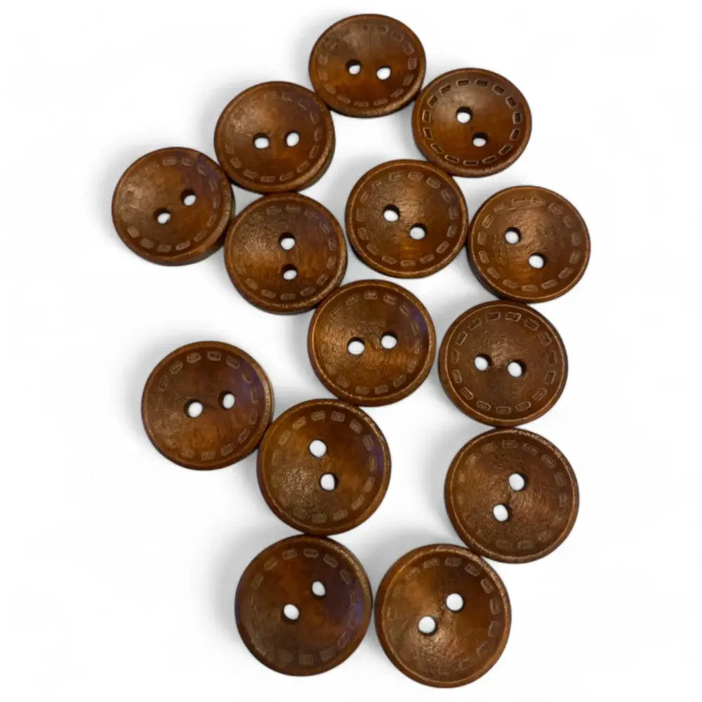 Brown wooden sewing buttons.