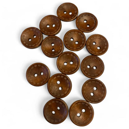 Brown wooden sewing buttons.