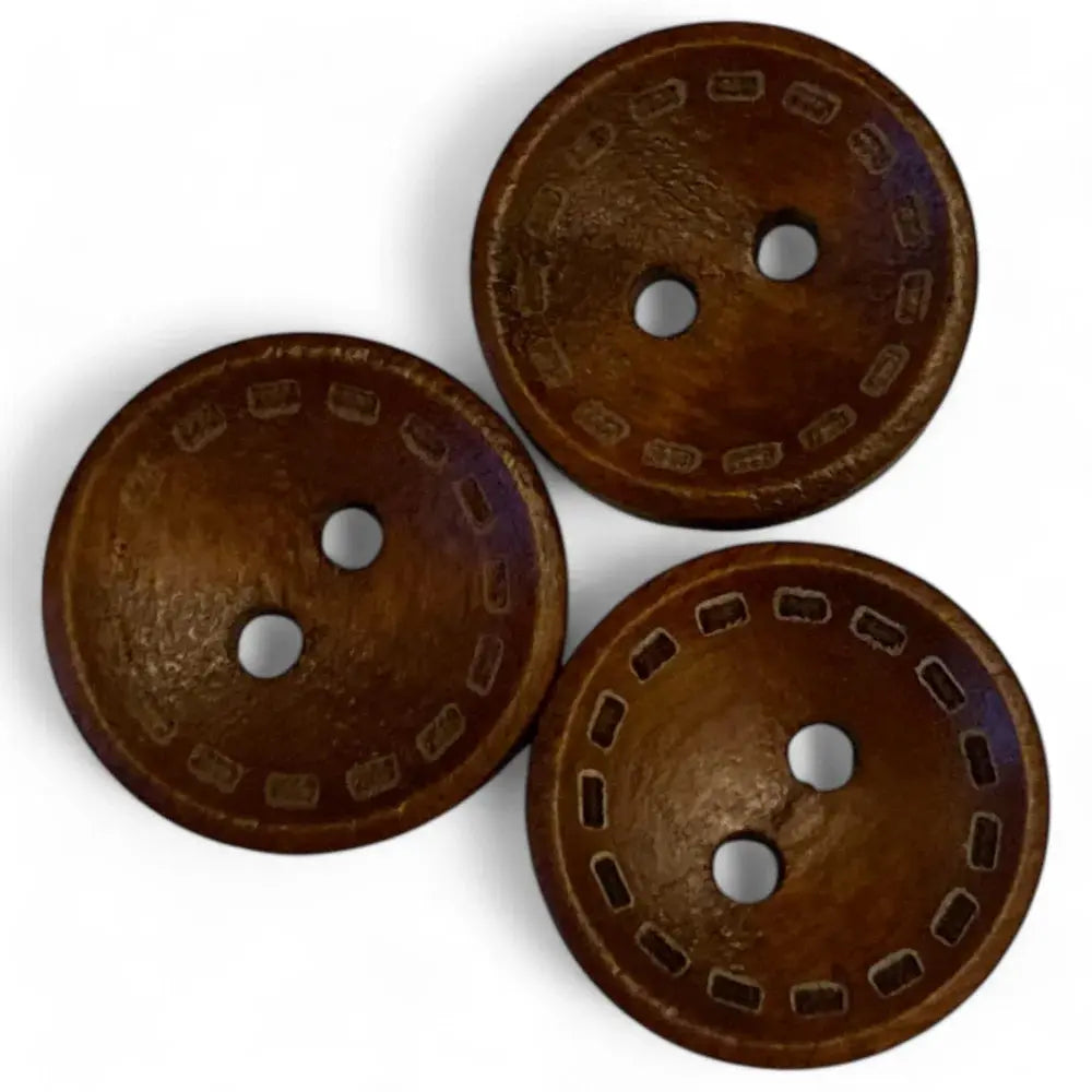 Three brown, two-hole buttons.