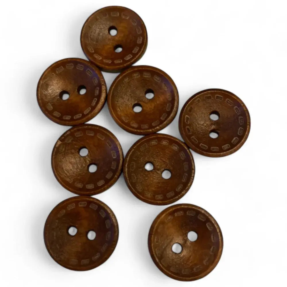 Brown, two-hole wooden buttons.