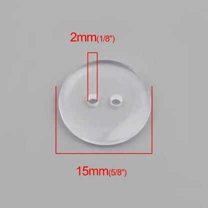 Clear, two-hole button.
