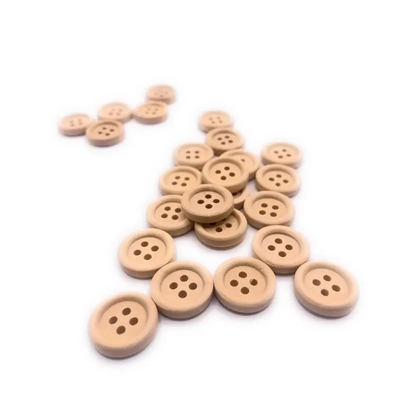 Wooden four-hole buttons.