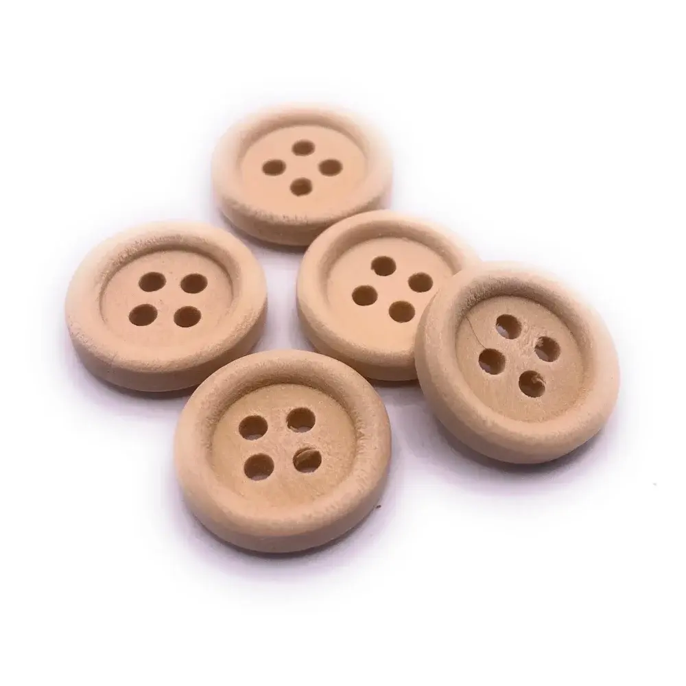 Wooden four-hole buttons.