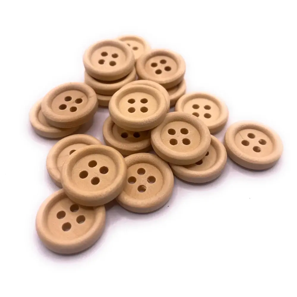 Pile of four-hole wooden buttons.