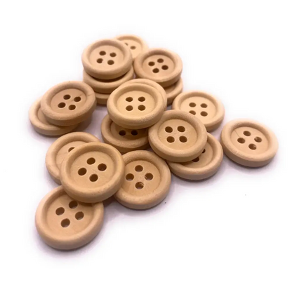Pile of four-hole wooden buttons.