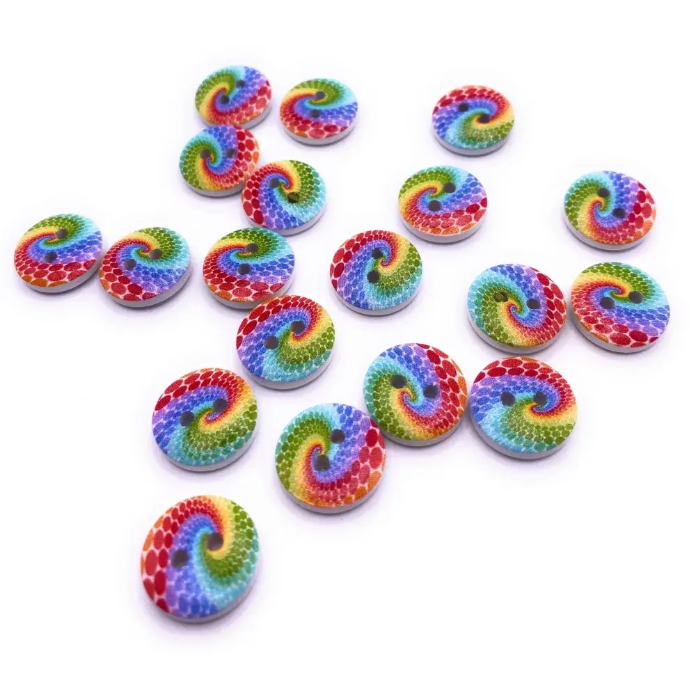 Colorful swirl-patterned buttons.
