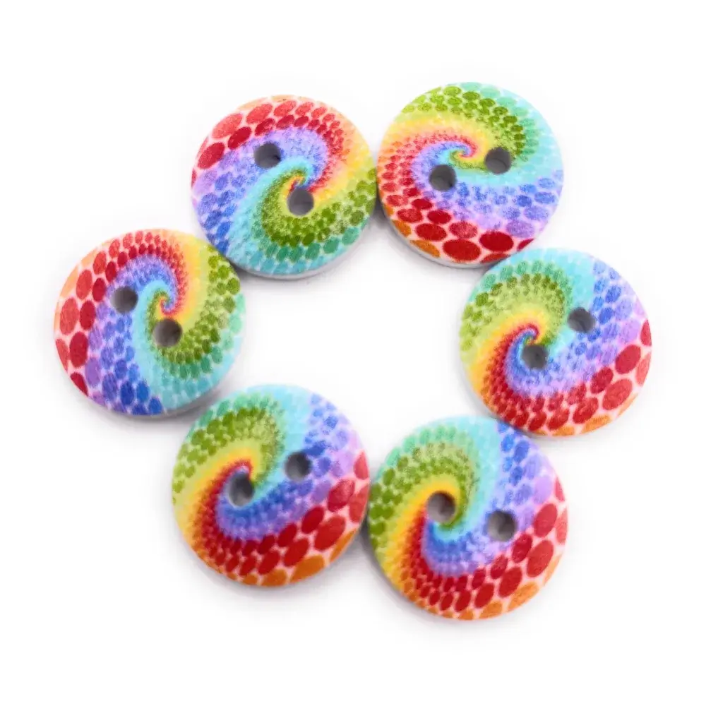 Colorful swirl-patterned buttons.