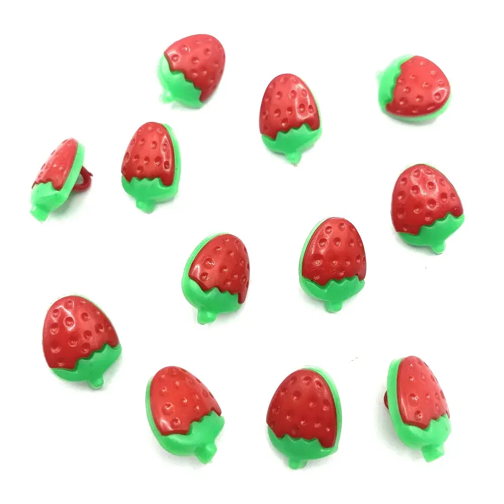 Strawberry-shaped plastic buttons.