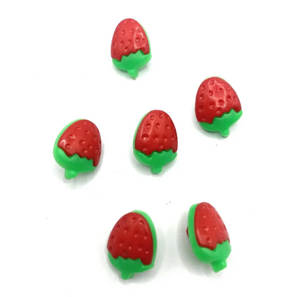 Strawberry-shaped craft buttons.