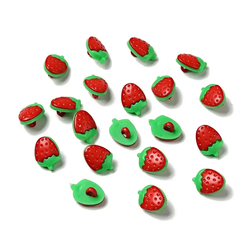 Strawberry-shaped plastic buttons.