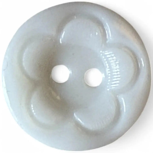 White flower-shaped button with two holes.