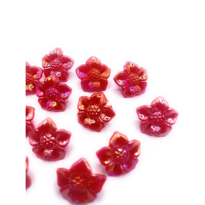 Red iridescent flower beads.