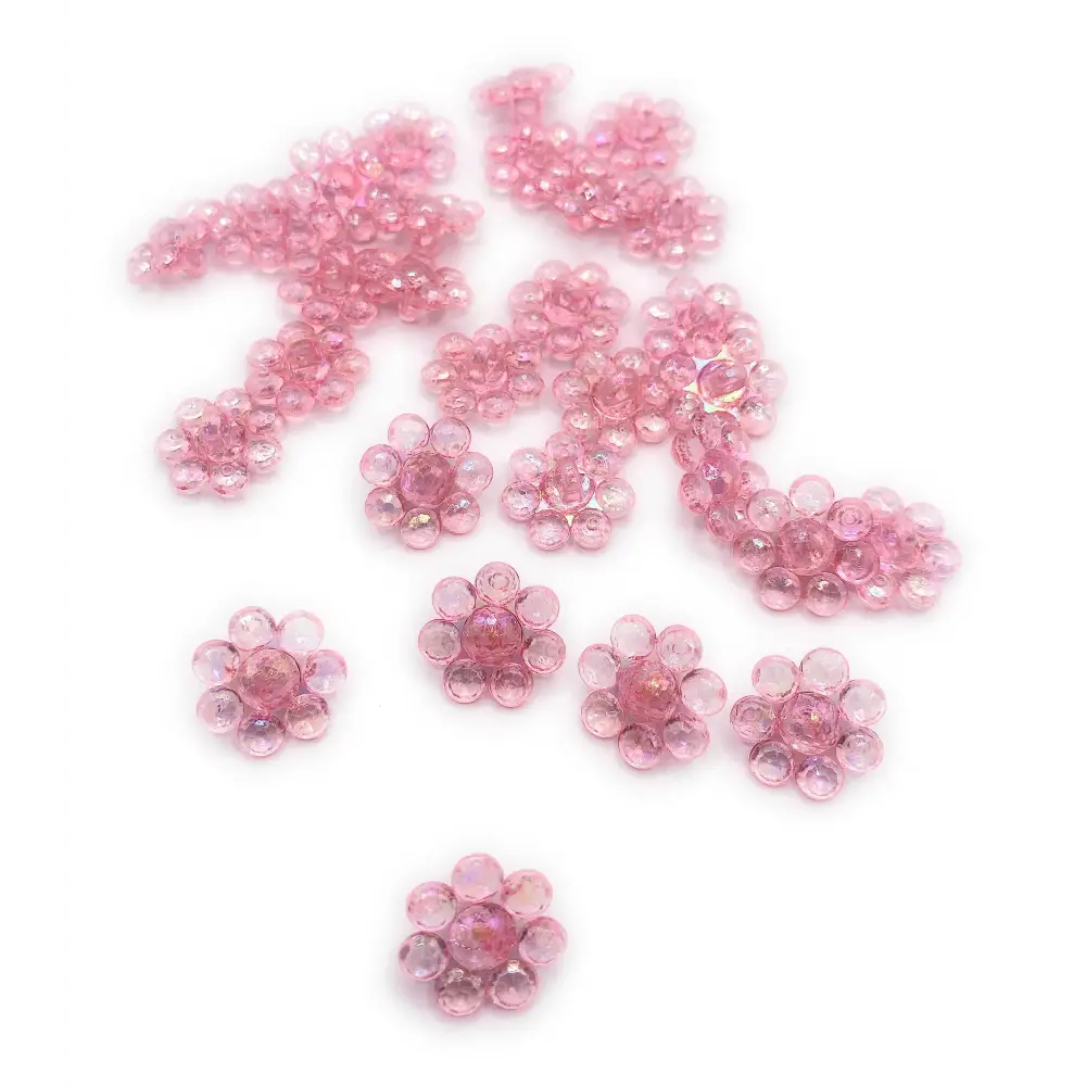 KnitForLess 17x17mm Transparent Pink Shank Flower Buttons Handmade Knitting Crochet Sewing
