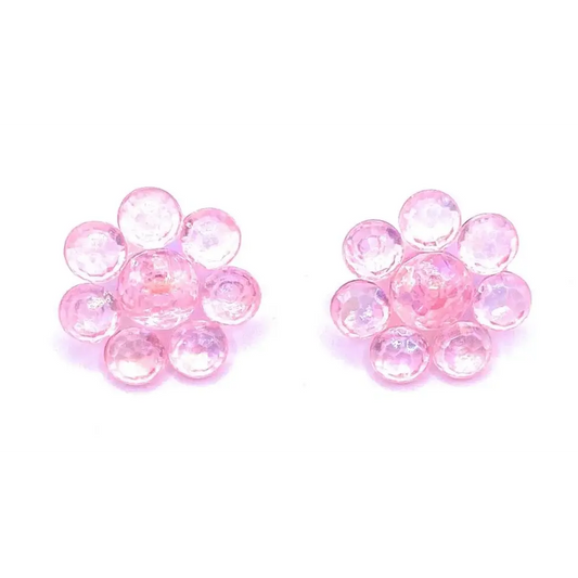 Pair of pink crystal flower earrings.